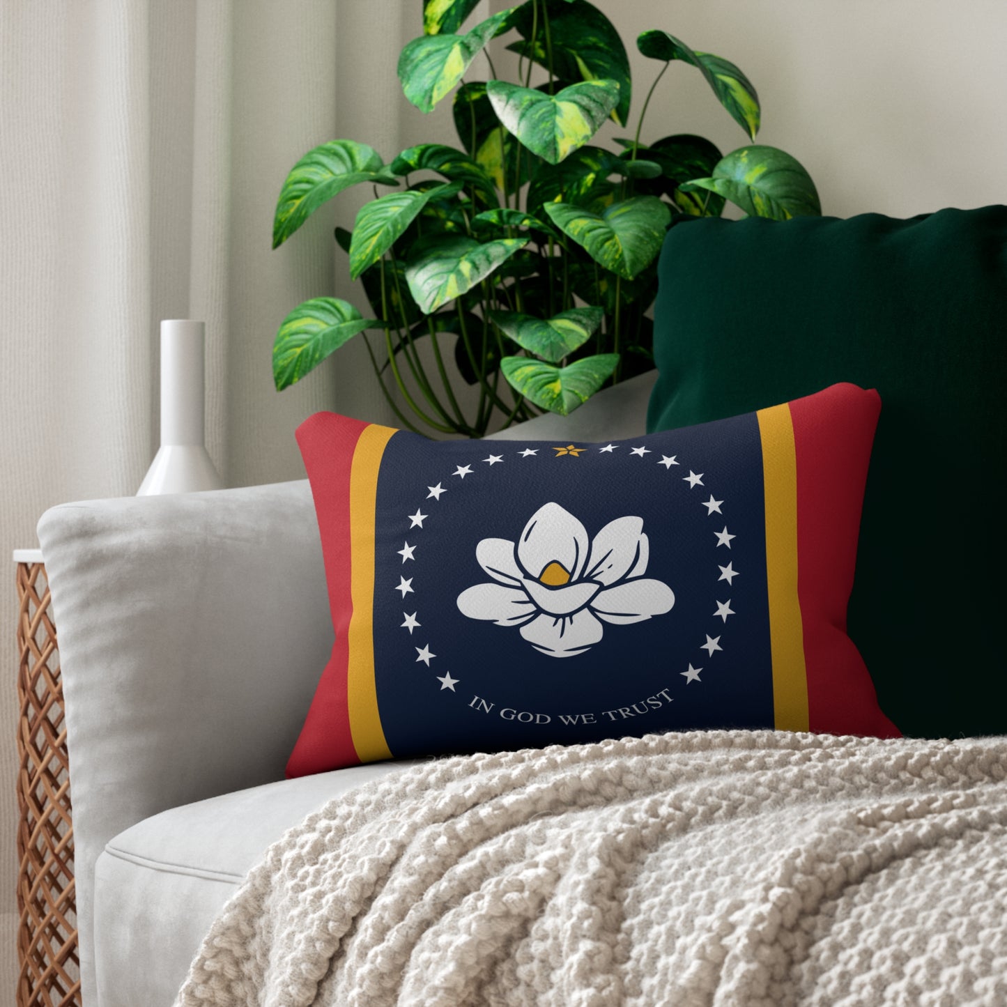 Mississippi State Flag |  "In God We Trust"  Pillow